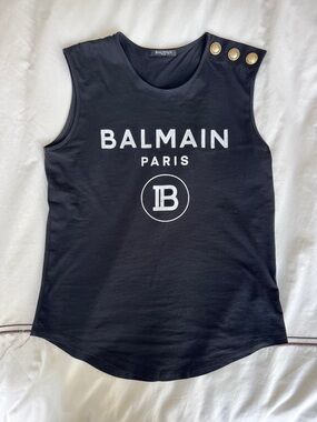 Balmain Black Tank Top with Gold Buttons
